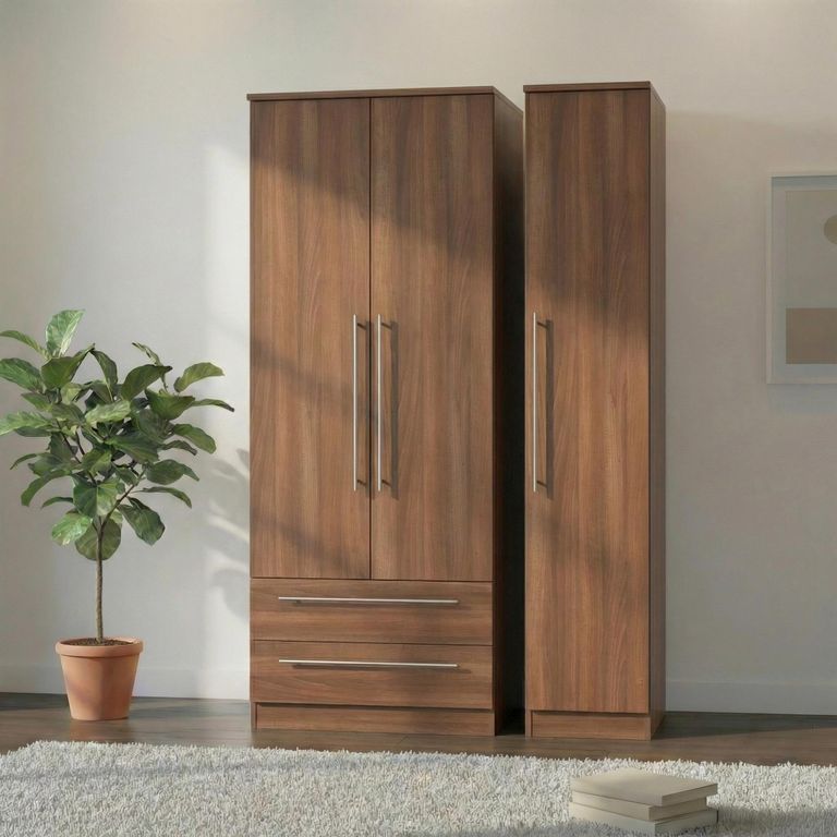 Sherwood Wardrobe - 3 Door - LHF 2 Drawer - Tall - Triple - Walnut