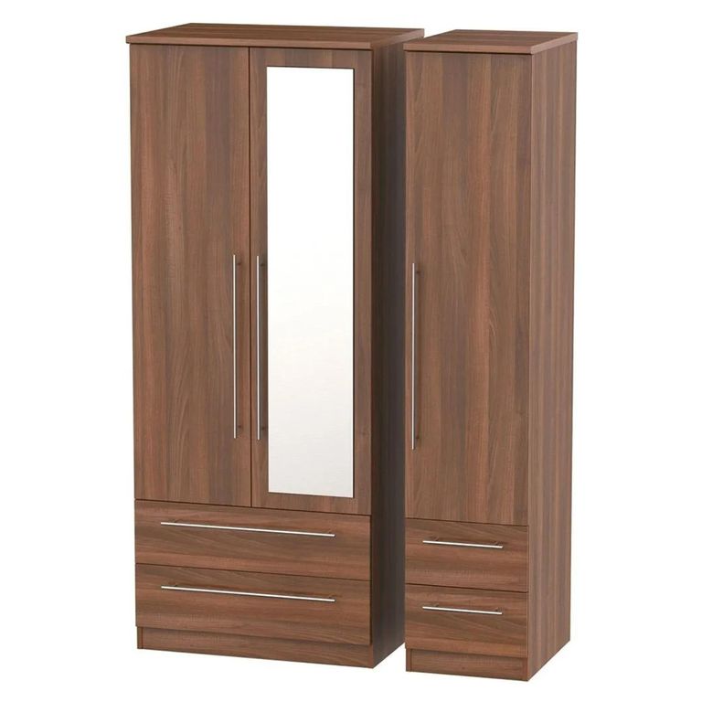 Sherwood Wardrobe - 3 Door - 1 Mirror - Combi - Walnut