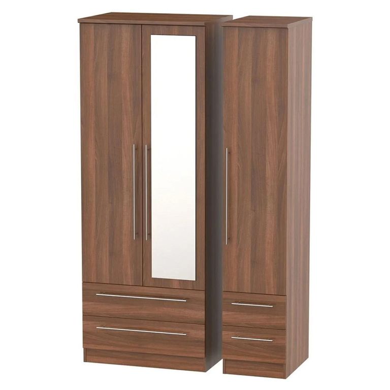 Sherwood Wardrobe - 3 Door - 1 Mirror - Tall - Combi - Walnut