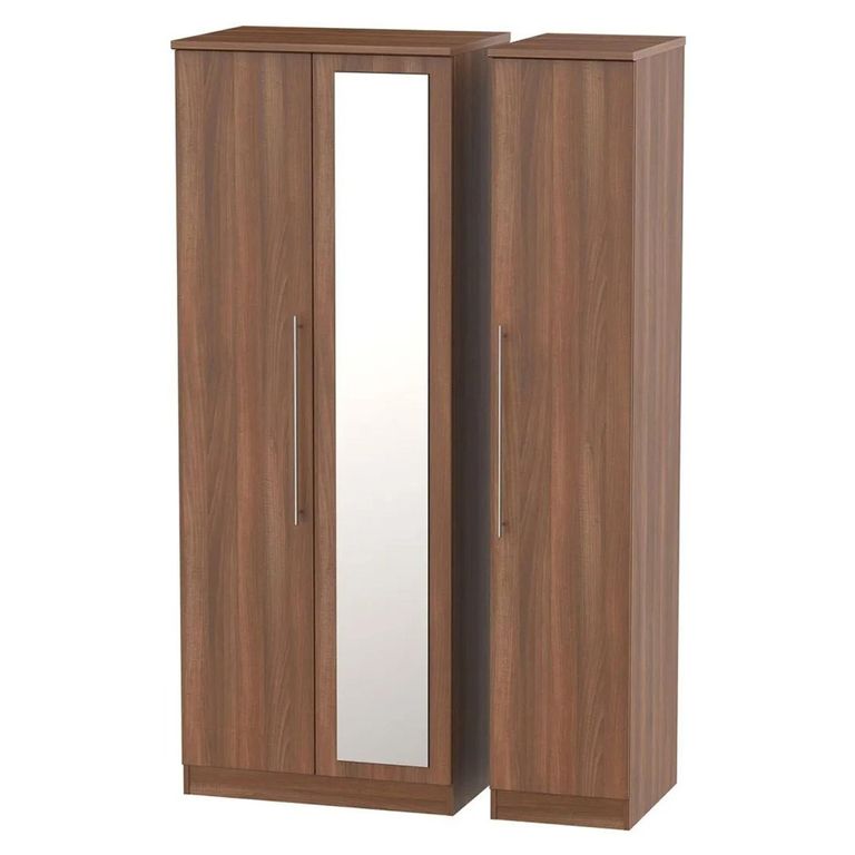 Sherwood Wardrobe - 3 Door - 1 Mirror - Tall - Triple - Walnut