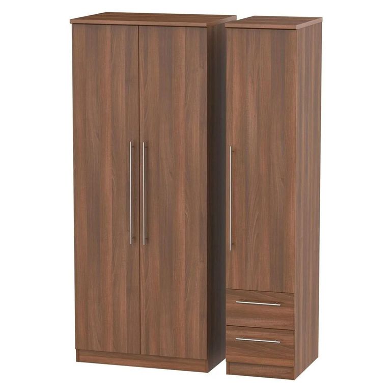 Sherwood Wardrobe - 3 Door - RHF 2 Drawer - Triple - Walnut