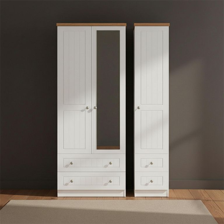 Vienna Wardrobe - 3 Door - 1 Mirror - Combi - Porcelain