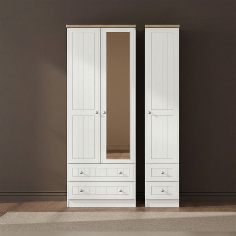 Vienna Wardrobe - 3 Door - 1 Mirror - Tall - Combi - Porcelain