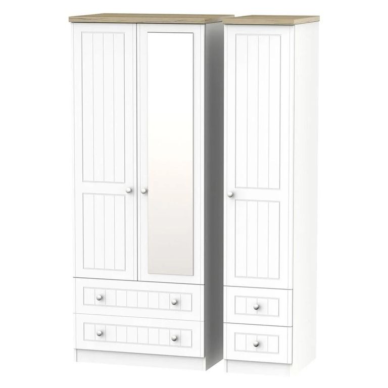 Vienna Wardrobe - 3 Door - 1 Mirror - Combi - Porcelain
