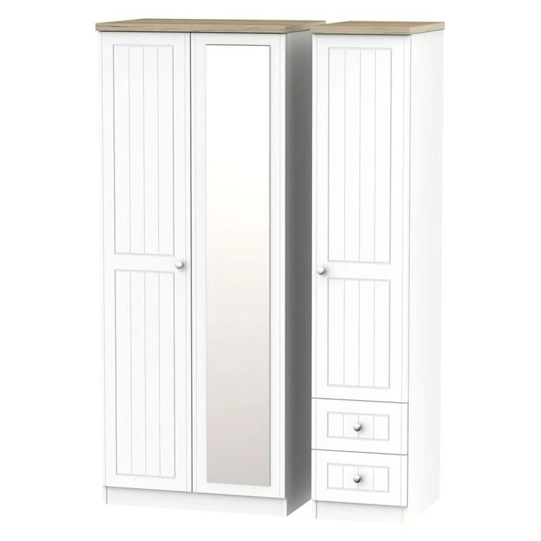 Vienna Wardrobe - 3 Door - 1 Mirror - RHF 2 Drawers - Combi - Porcelain