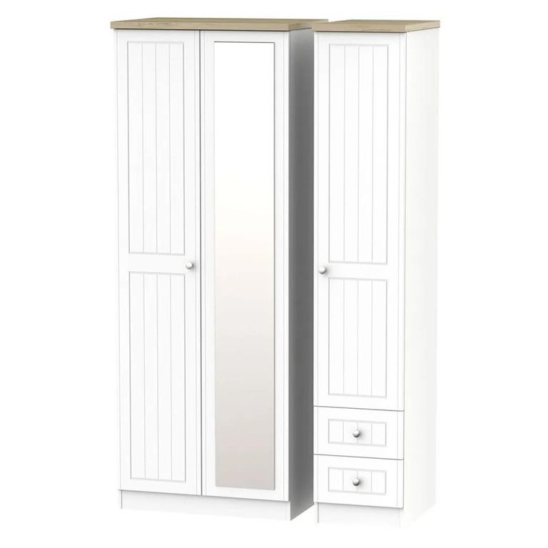 Vienna Wardrobe - 3 Door - 1 Mirror - RHF 2 Drawers - Tall - Combi - Porcelain