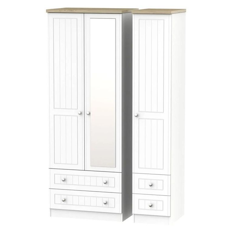 Vienna Wardrobe - 3 Door - 1 Mirror - Tall - Combi - Porcelain