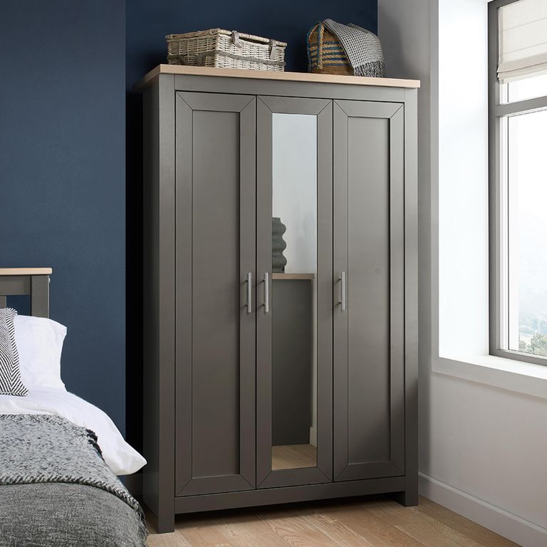 Highgate Mirror Wardrobe - 3 Door - Dark Grey Painted