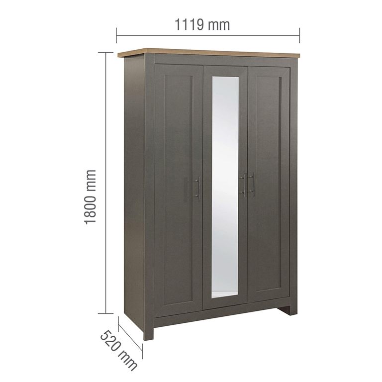 Highgate Mirror Wardrobe - 3 Door - Dark Grey Painted