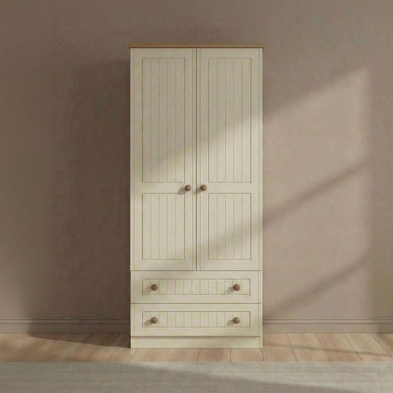 Warwick Wardrobe - 2 Door - 2 Drawer - Double - Cream and Oak