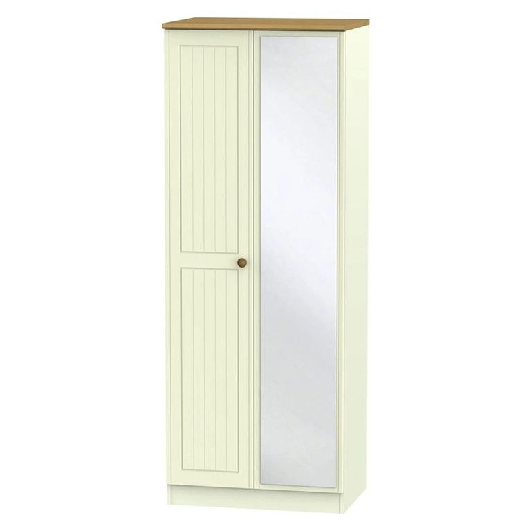 Warwick Wardrobe - 2 Door - 1 Mirror - Tall - Cream and Oak