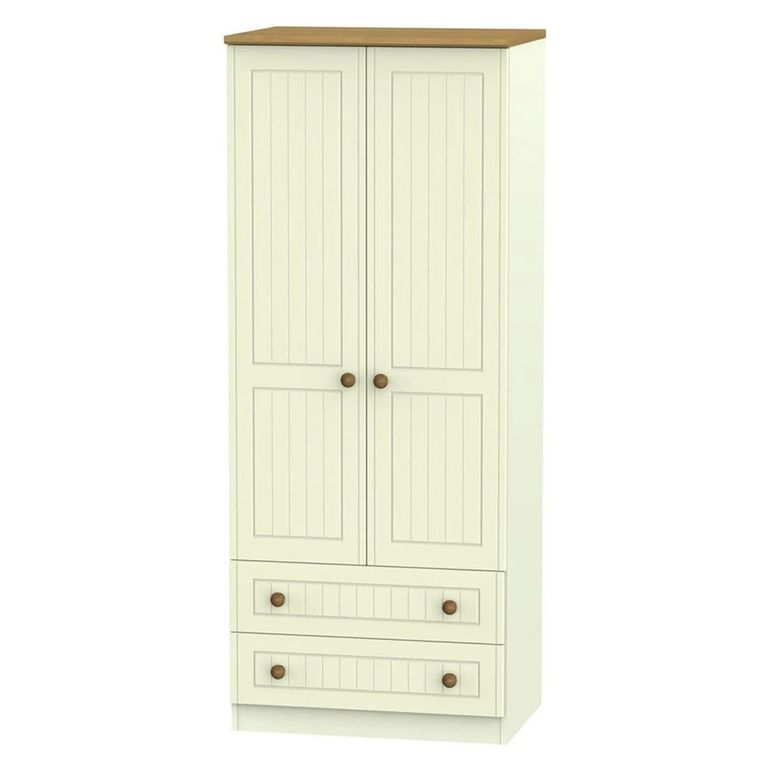Warwick Wardrobe - 2 Door - 2 Drawer - Double - Cream and Oak