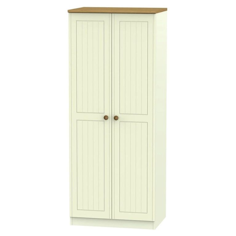 Warwick Wardrobe - 2 Door - Plain - Cream and Oak