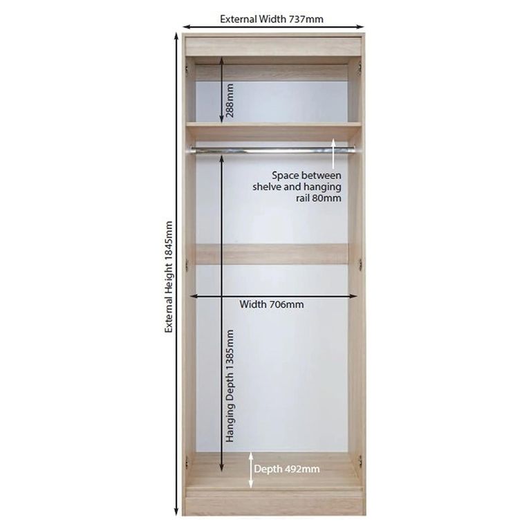 Warwick Wardrobe - 2 Door - Plain - Cream and Oak