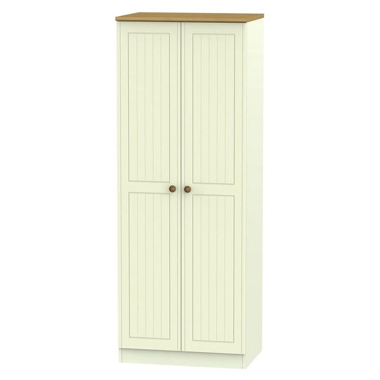 Warwick Wardrobe - 2 Door - Plain - Tall - Cream and Oak
