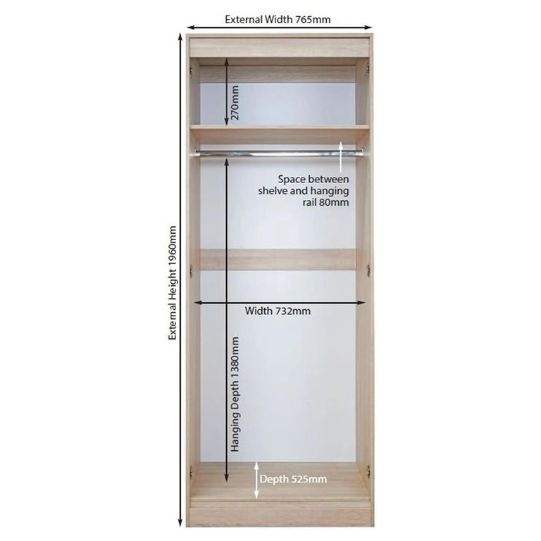Warwick Wardrobe - 2 Door - Plain - Tall - Cream and Oak