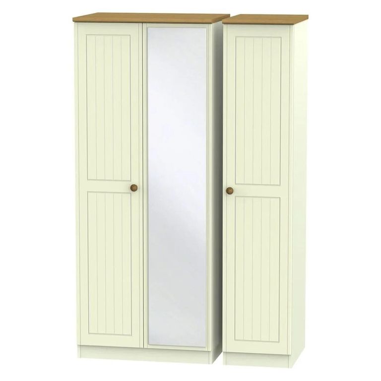 Warwick Wardrobe - 3 Door - Triple - 1 Mirror - Cream and Oak