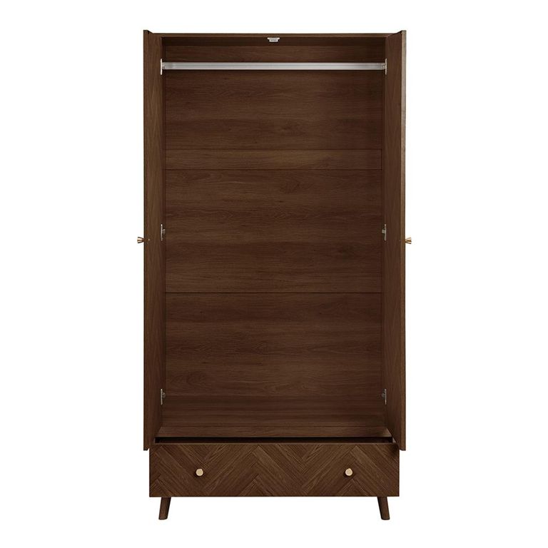 Herringford Wardrobe - 2 Door - 1 Drawer - Walnut