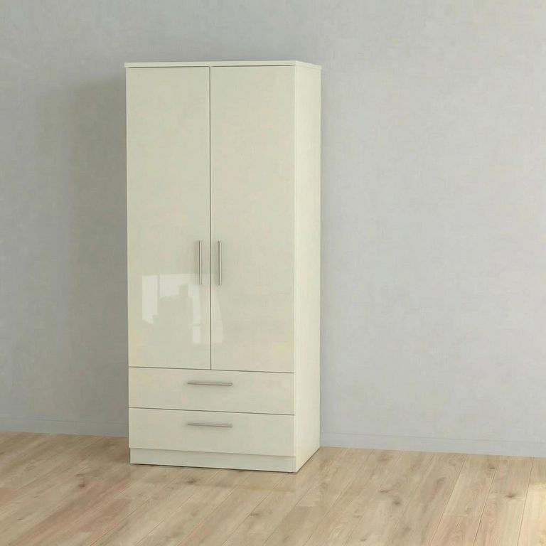 Knightsbridge Wardrobe - 2 Door - 2 Drawer - Double - Cream Gloss