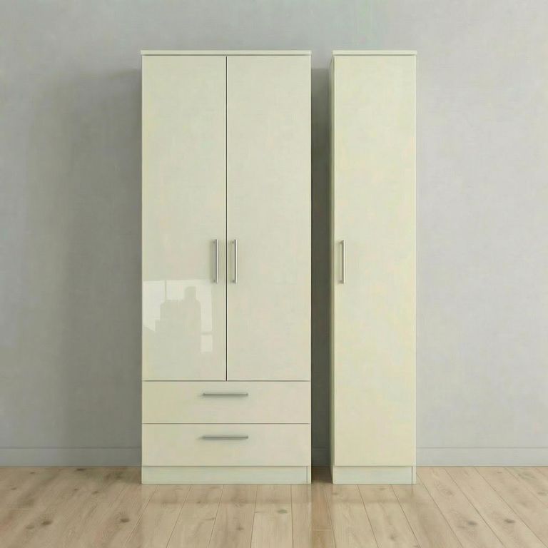 Knightsbridge Wardrobe - 3 Door - LHF 2 Drawers - Tall Triple - Cream Gloss