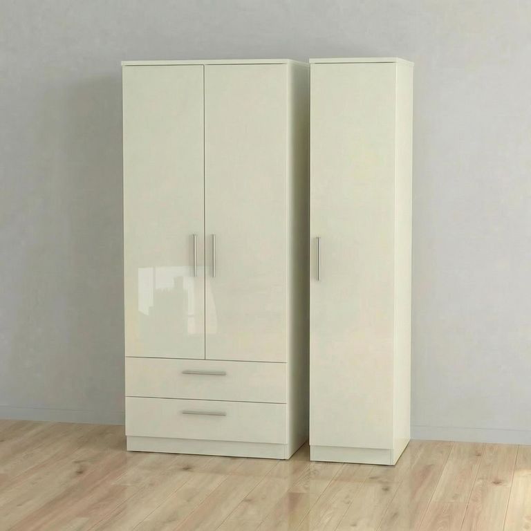 Knightsbridge Wardrobe - 3 Door - LHF 2 Drawers - Triple - Cream Gloss