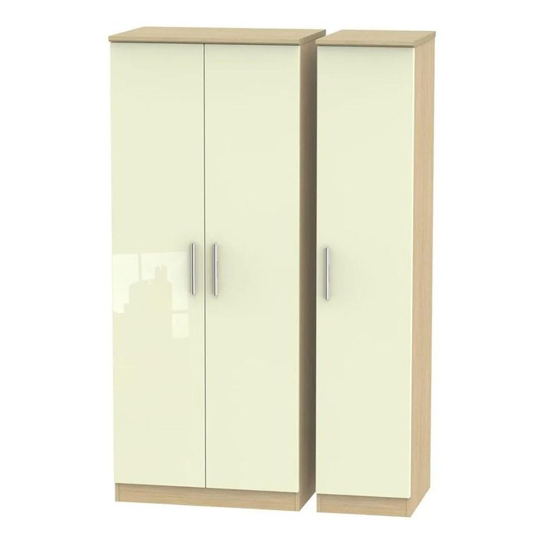 Knightsbridge Triple Wardrobe - 3 Door - Cream Gloss and Light Oak