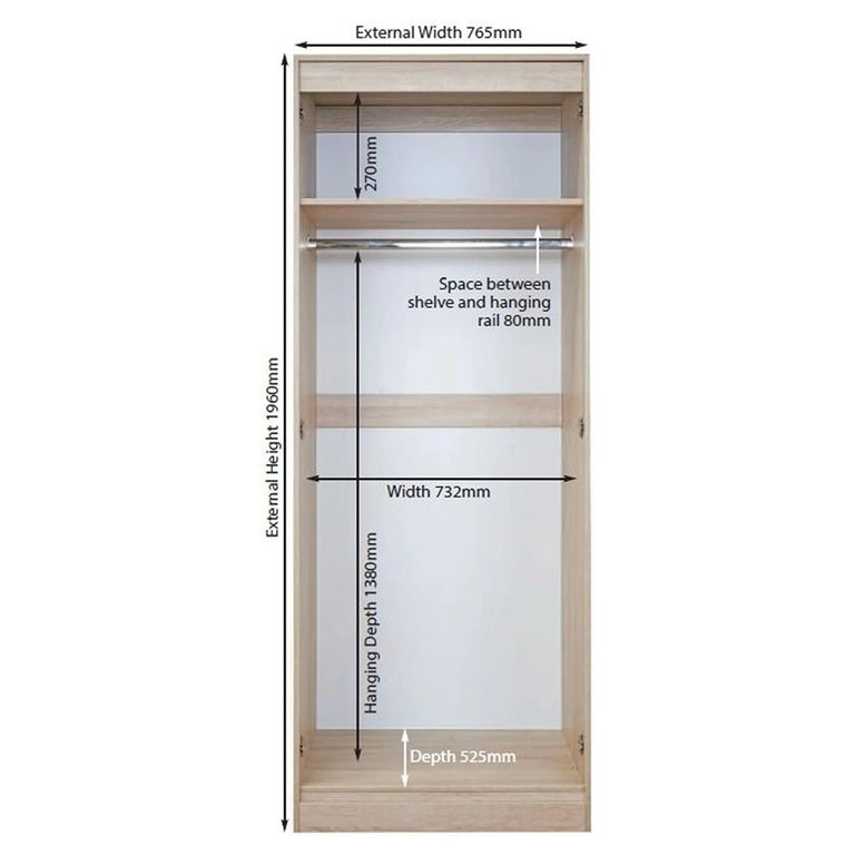 Knightsbridge Wardrobe - 2 Door - Plain Tall - Cream Gloss and Light Oak