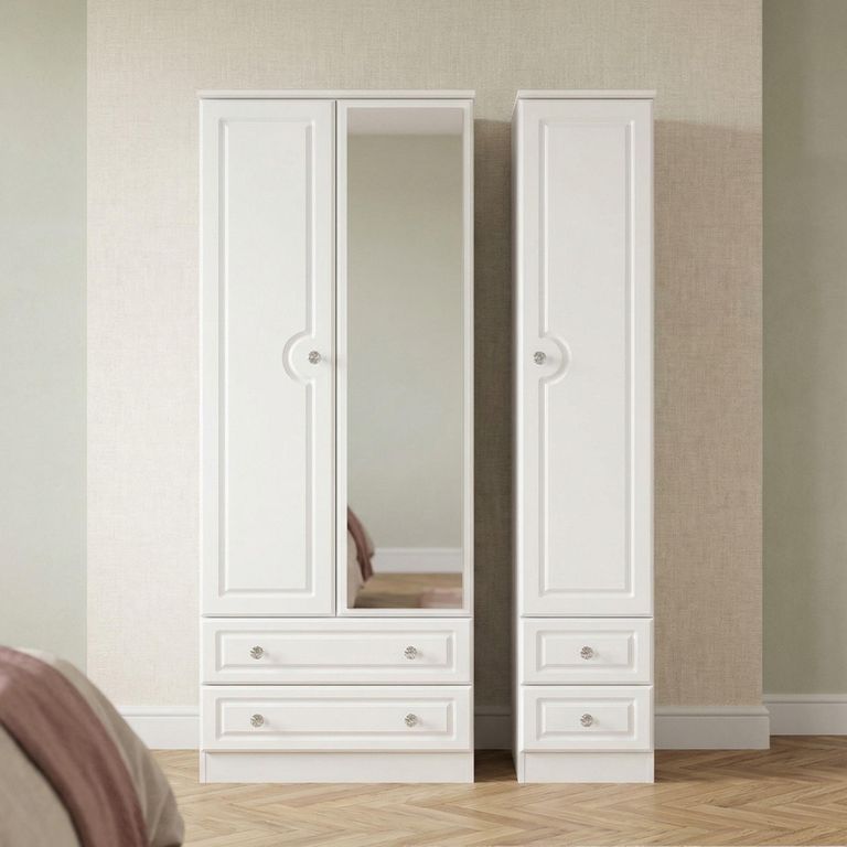 Crystal Tall Combi Wardrobe - 3 Door - 1 Mirror - White