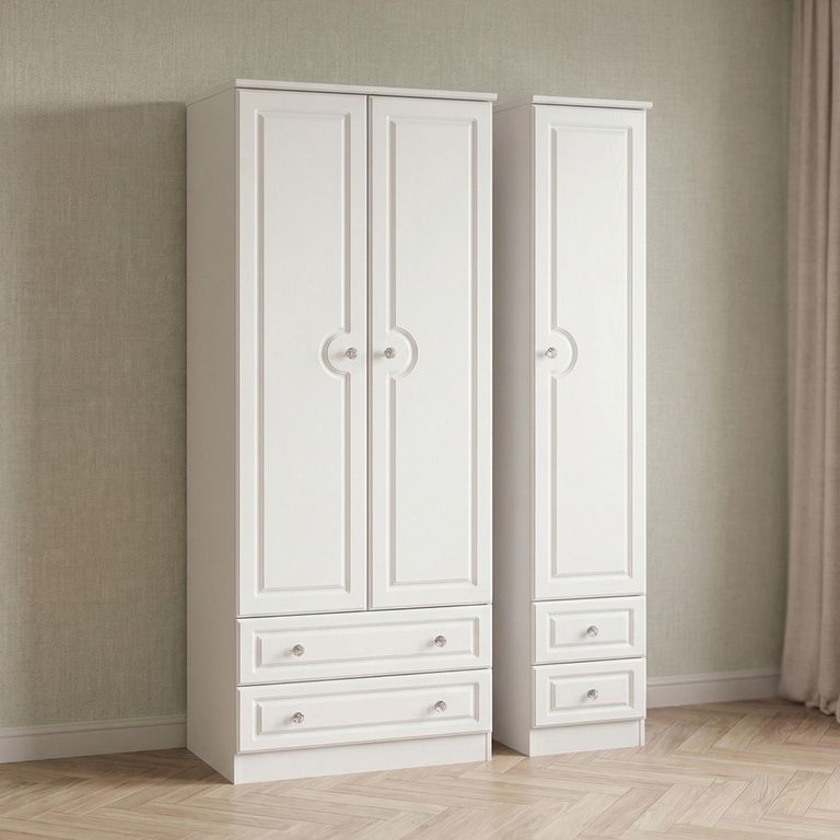 Crystal Tall Triple Wardrobe - 3 Door - 4 Drawers - White