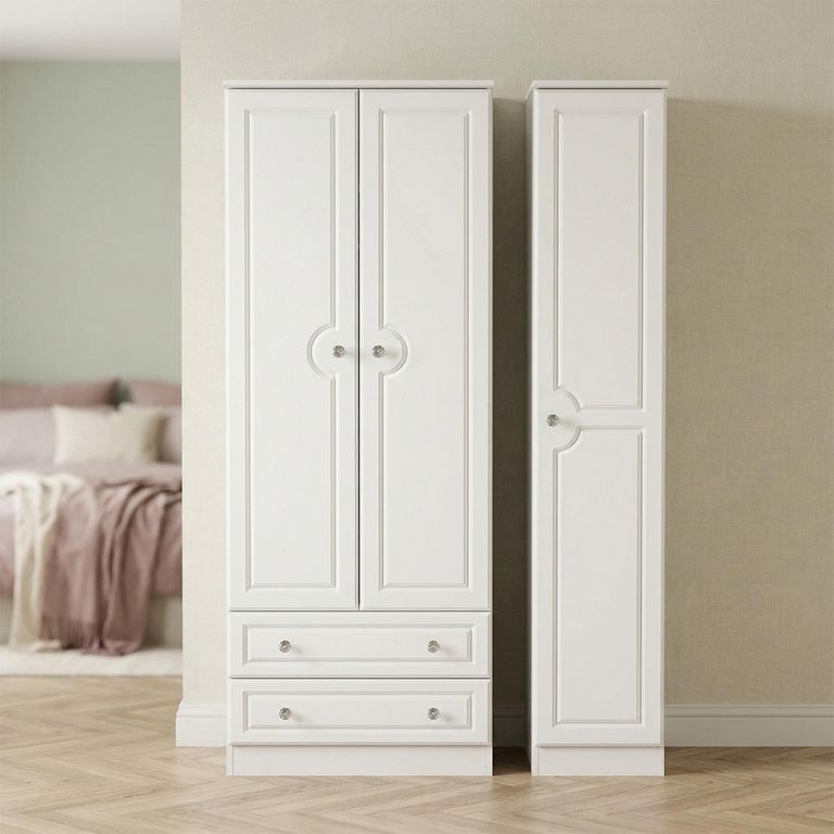 Crystal Tall Triple Wardrobe - 3 Door - LHF 2 Drawers - White