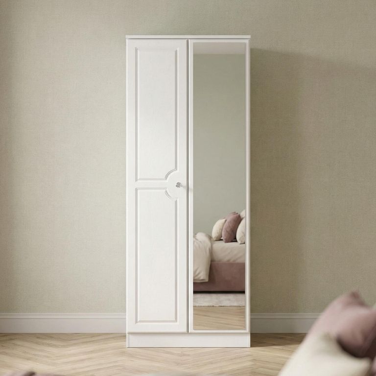 Crystal Tall Wardrobe - 2 Door - 1 Mirror - White