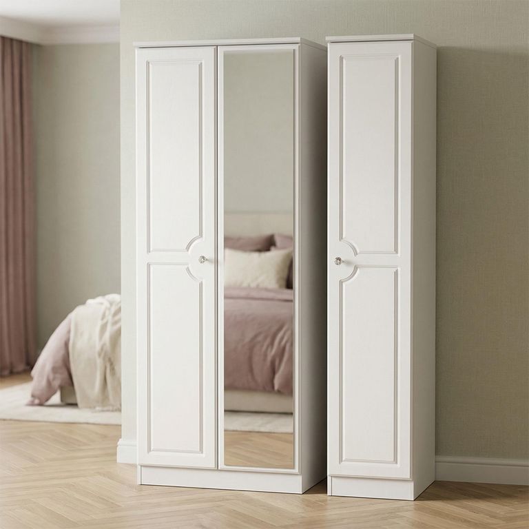 Crystal Triple Wardrobe - 3 Door - 1 Mirror - Tall - White