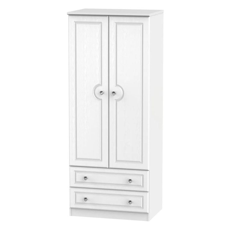 Crystal Double Wardrobe - 2 Door - 2 Drawer - White