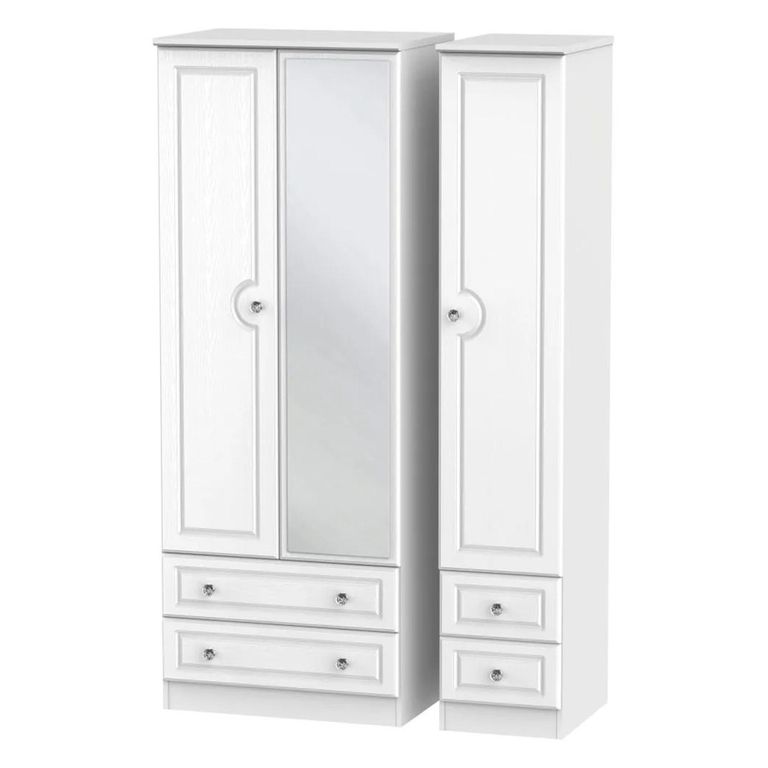 Crystal Tall Combi Wardrobe - 3 Door - 1 Mirror - White