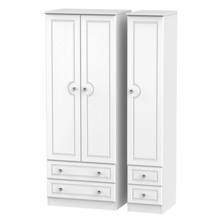 Crystal Tall Triple Wardrobe - 3 Door - 4 Drawers - White