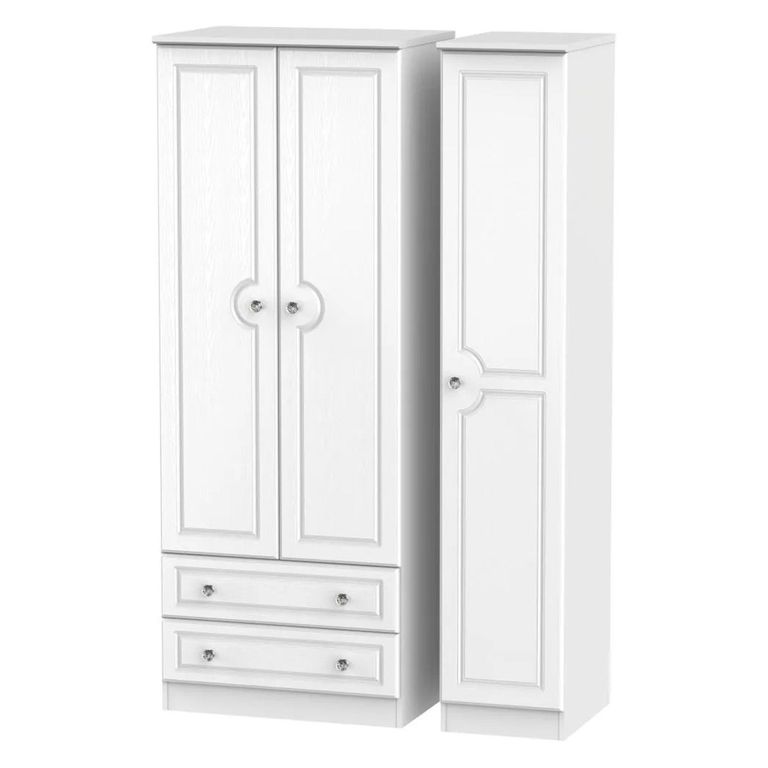 Crystal Tall Triple Wardrobe - 3 Door - LHF 2 Drawers - White