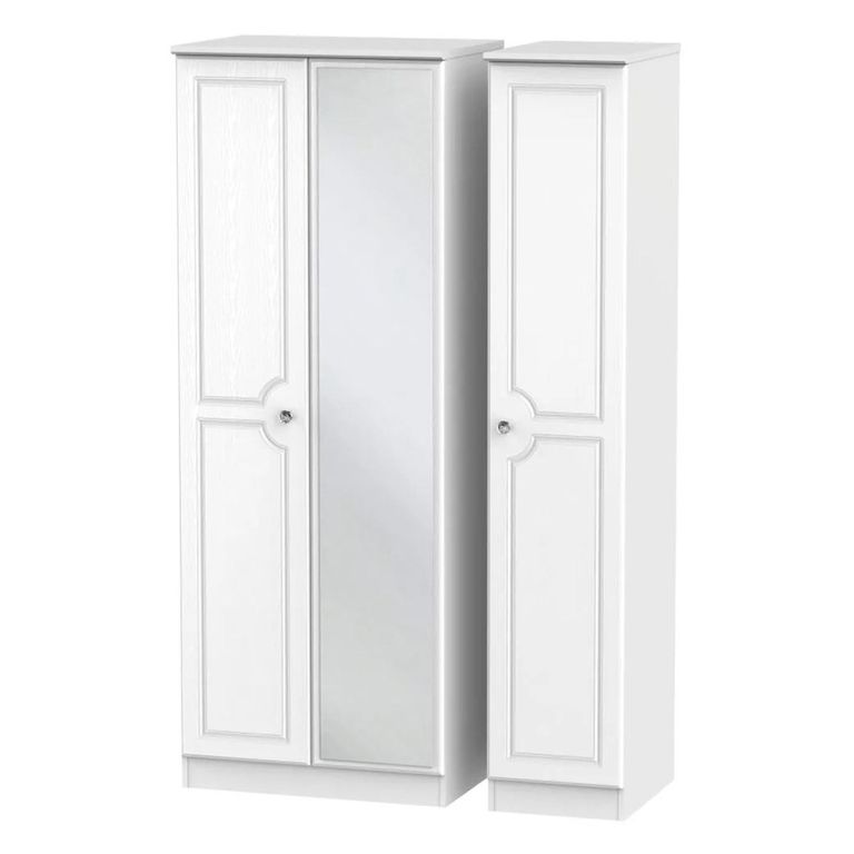 Crystal Triple Wardrobe - 3 Door - 1 Mirror - Tall - White