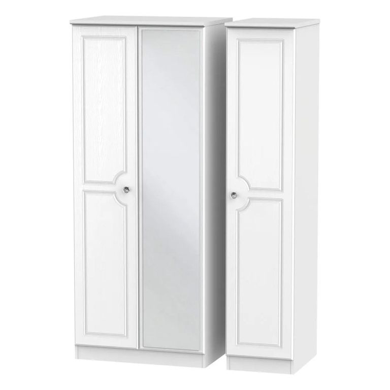 Crystal Triple Wardrobe - 3 Door - 1 Mirror - White