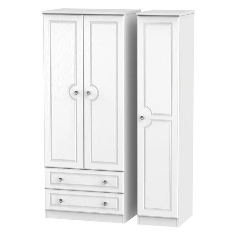 Crystal Triple Wardrobe - 3 Door - LHF 2 Drawers - White