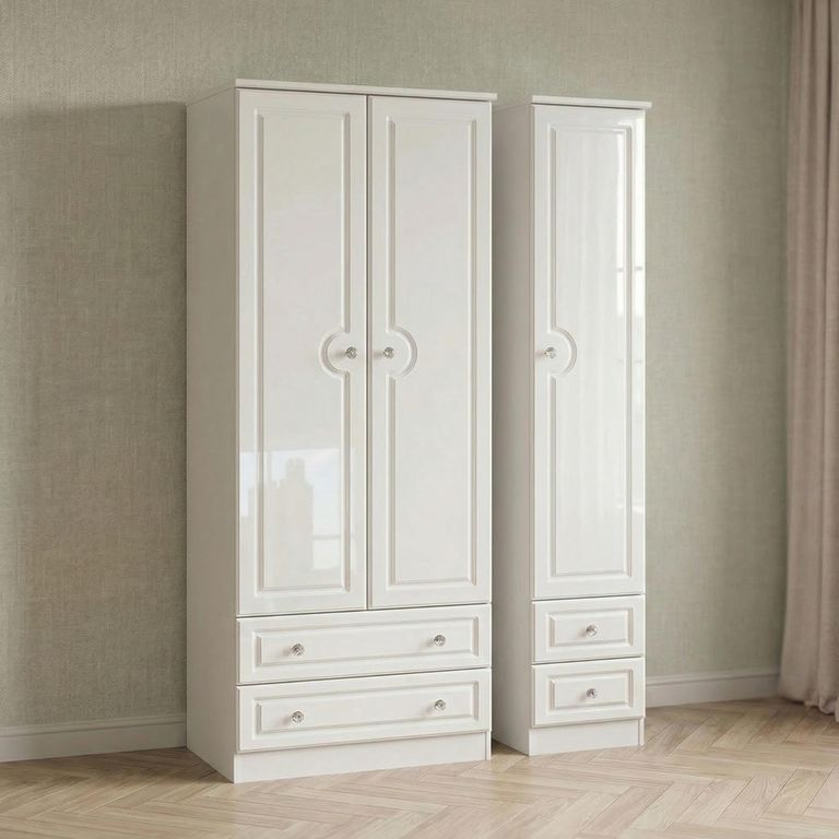 Balmoral Wardrobe - 3 Door - Tall Triple - 4 Drawers - White Gloss