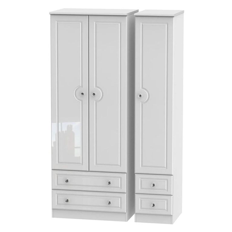Balmoral Wardrobe - 3 Door - Tall Triple - 4 Drawers - White Gloss