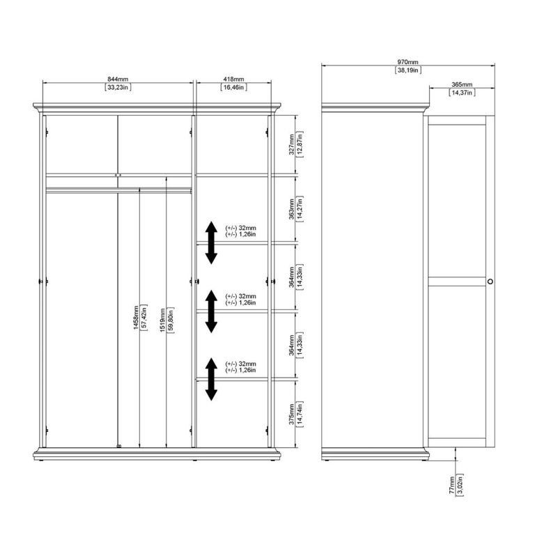Paris Wardrobe - 3 Door - Grey