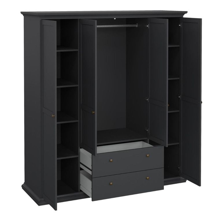 Paris Wardrobe - 4 Door - 2 Drawer - Grey