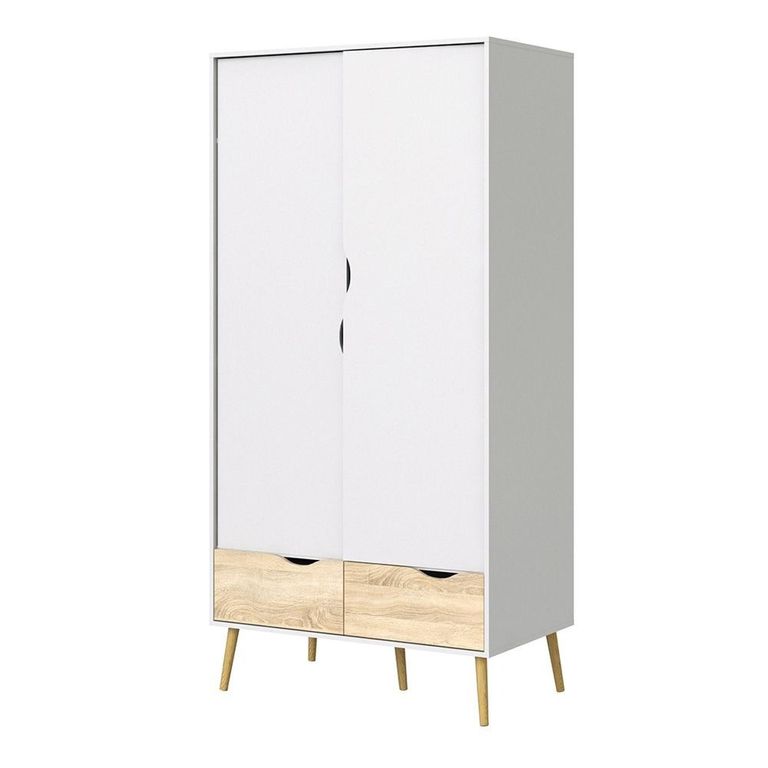 Oslo Wardrobe - 2 Door - 2 Drawer - White and Oak