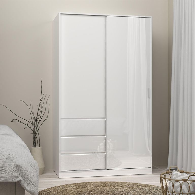 Naia Wardrobe - 2 Door - 3 Drawer - White Gloss