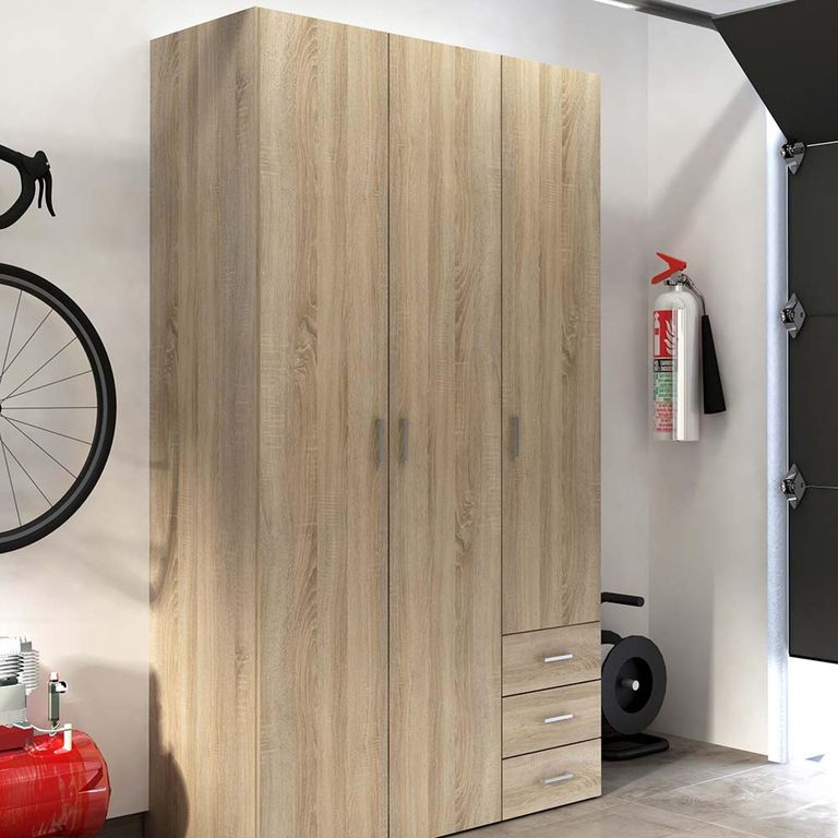 Space Wardrobe - 3 Door - 3 Drawer - Oak