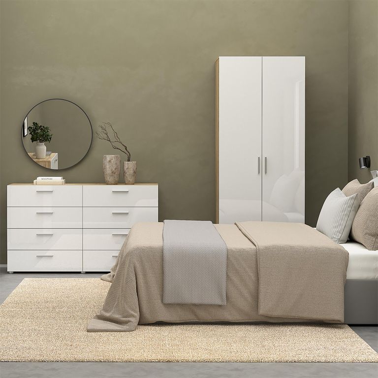 Pepe Wardrobe - 2 Door - Oak and White Gloss
