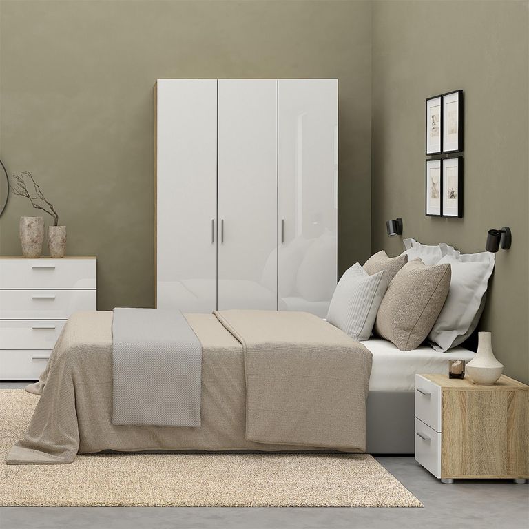 Pepe Wardrobe - 3 Door - Oak and White Gloss