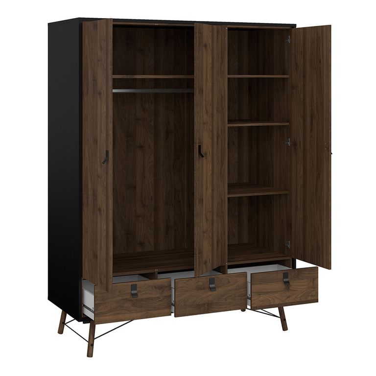 Ry Wardrobe - 3 Door - 3 Drawer - Black