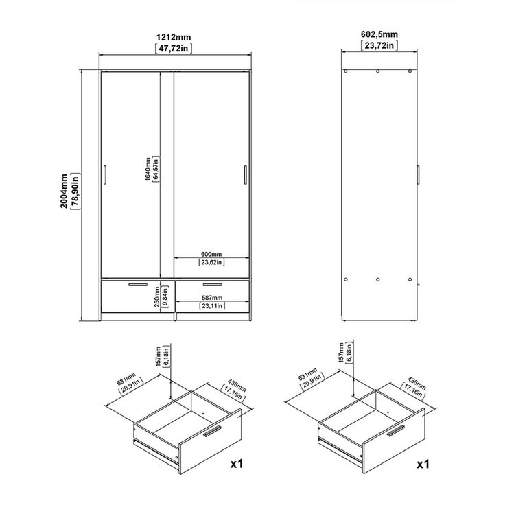 Line Wardrobe - 2 Door - 2 Drawer - Sliding - Oak